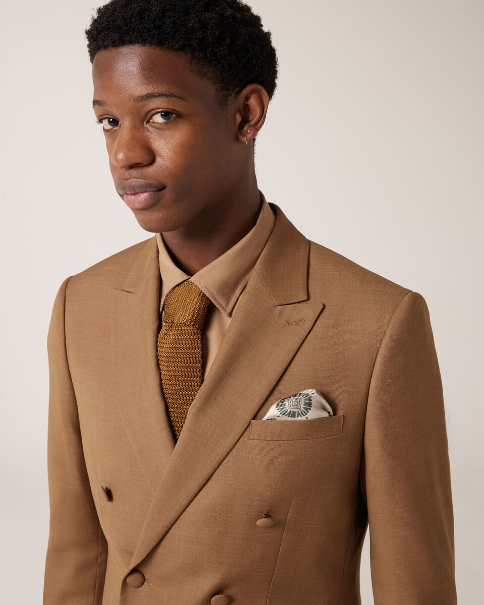 Slim Stretch Double Breasted Tailored Jacket, Tan, hi-res